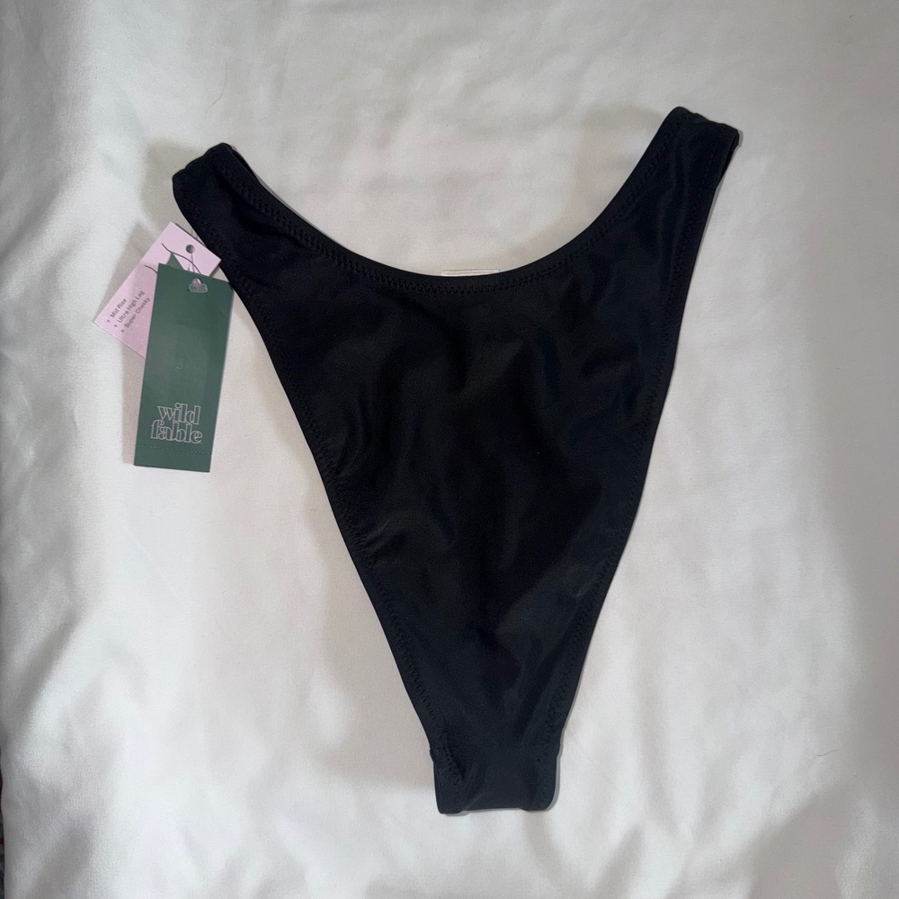 Wild Fable Black Ultra High Leg Super Cheeky Mid Rise Bikini Bottom Small NWT